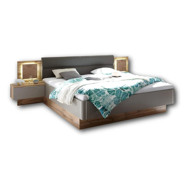 Stella Trading Doppelbett mit LED-Beleuchtung 180x200cm Wildeicheoptik Basaltgra