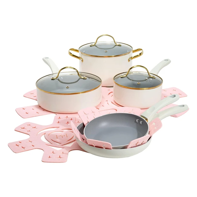 Paris Hilton Epic Nonstick Pots and Pans Set - 12 Piece Cookware Set Cream