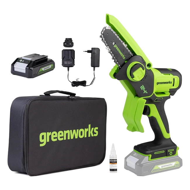 Greenworks 24V Mini Motosierra 10cm Batteria Senza Filo 2Ah - Velocit 78 ms