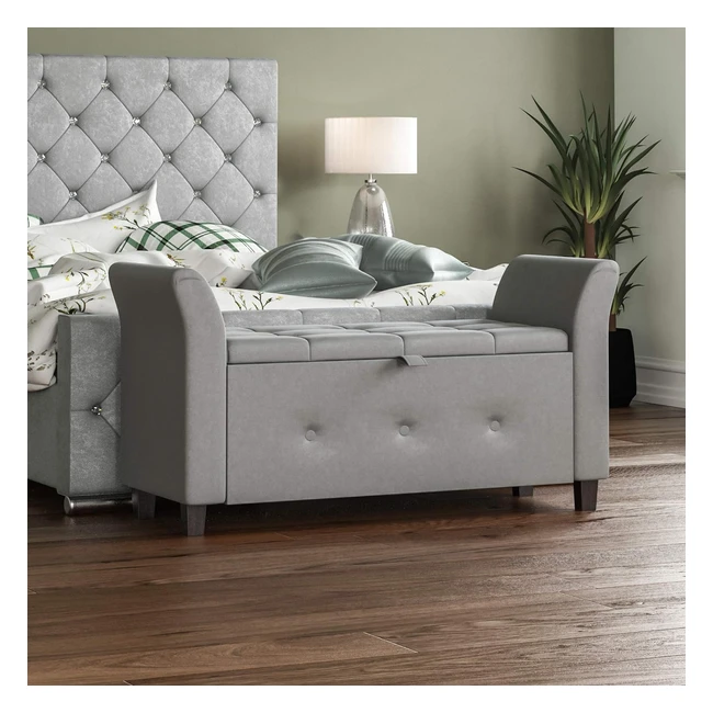 Vida Designs Seville Storage Ottoman - Light Grey Velvet - H 60 x W 120 x D 45 c