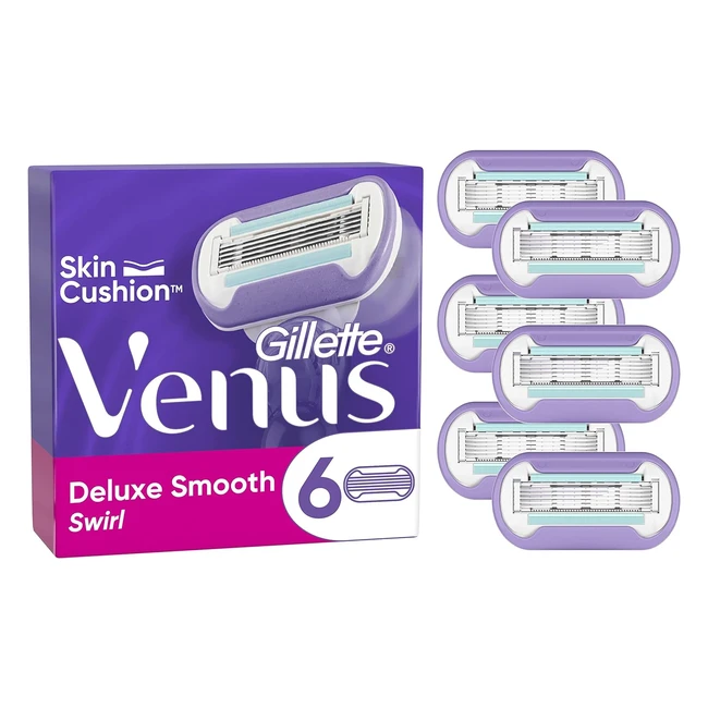 Gillette Venus Deluxe Smooth Swirl Razor Blades Pack of 6 Refills Lubrastrip Vitamin E SkinCushion