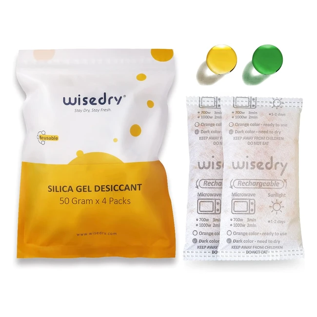 Wisedry 50g 4Packs Silica Gel Desiccant Reusable Fast Reactivate Moisture Absorber - Closet Gun Safes Bathroom
