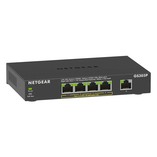 Netgear GS305P 5-Port Gigabit Ethernet Switch with 4x PoE 55W - DesktopWall Mou