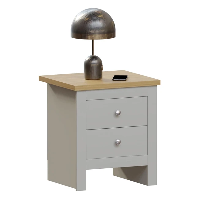 Vida Designs Arlington 2 Drawer Bedside Cabinet Grey  Storage Table  H 51 x W 