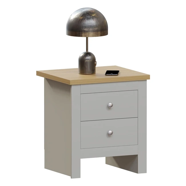 Vida Designs Arlington 2 Drawer Bedside Cabinet Grey | Storage Table | H 51 x W 45 x D 40 cm
