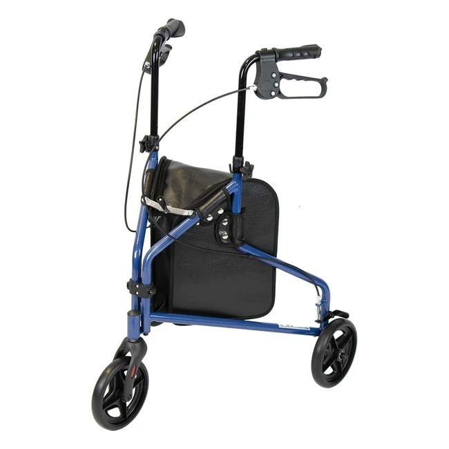 NRS Healthcare 3 Wheel Steel Rollator Walking Aid with Bag - Blue - Height Adjus