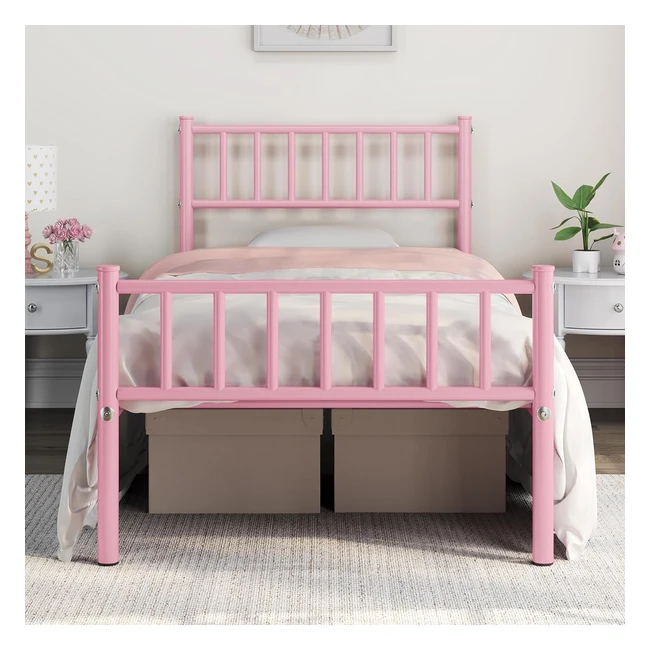 Struttura Letto Singolo in Ferro Battuto Yaheetech Rosa 90x190cm Doghe Testiera 