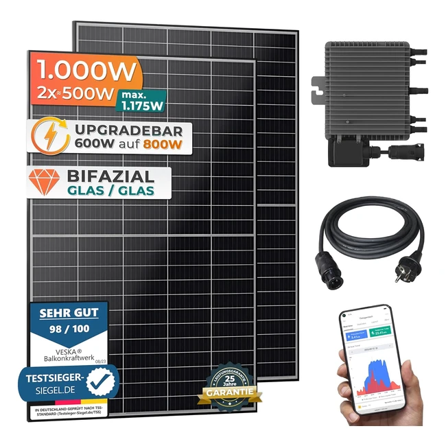 Upgradebar auf 800W Balkonkraftwerk 1000W Solaranlage Steckerfertig