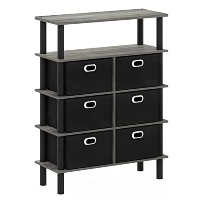 Furinno Frans Turnntube Console Table French Oak/Black - Carb Grade Composite Wood - Nonwoven Bins - 23kg Capacity