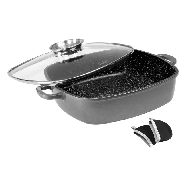 Stoneline Eckpfanne 24x24 cm - Aroma Glasdeckel - Induktion - Antihaft - Grau