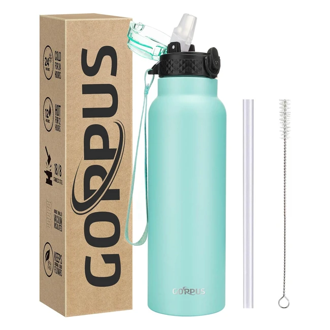 Borraccia Goppus 750ml Inossidabile con Cannuccia - Isolata a Doppia Parete - Te
