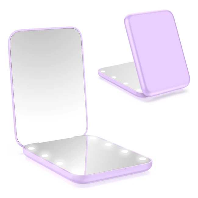 Specchio pieghevole Wobsion con interruttore magnetico a 2 lati 1x3x - Trucco da viaggio tascabile con luci LED