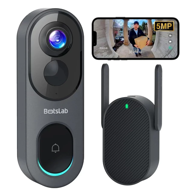 Botslab 5MP Video Doorbell Camera Wireless 180 Wide Angle 210Day Battery Life 32