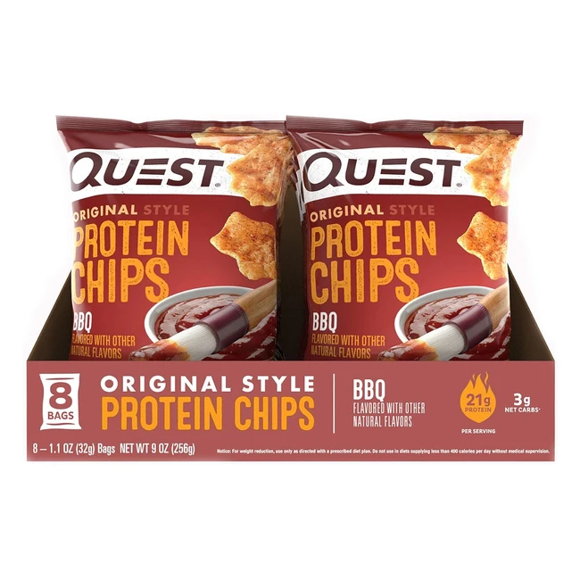 Quest Chips BBQ 8er Box 256g - Protein Chips mit 21g Protein und nur 2g Netto-Ko