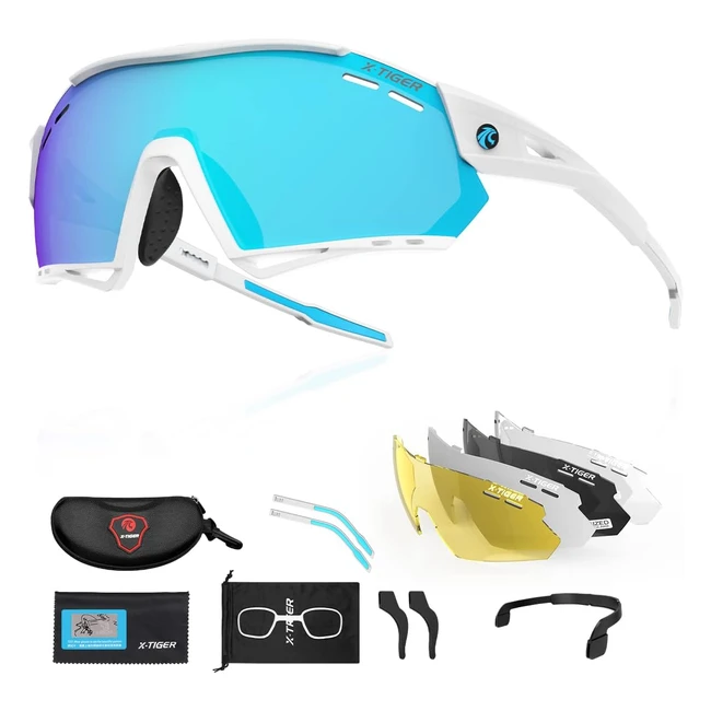 Gafas Ciclismo Hombre XTiger CE Certificación Polarizadas UV400 + 5 Lentes Intercambiables
