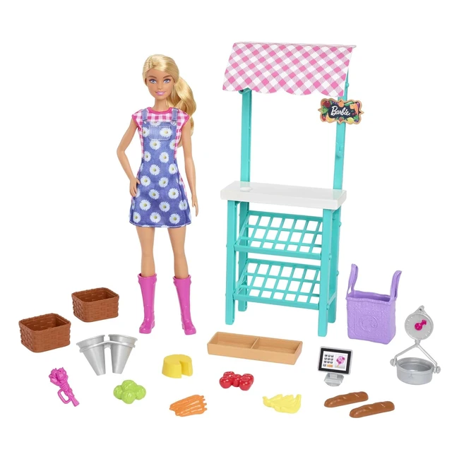 Barbie Playset Mercato Frutta e Verdura HCN22 - Bambola Bionda con Registratore 