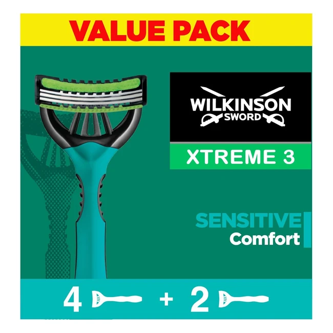 Wilkinson Sword Xtreme 3 Men's Sensitive Comfort Disposable Razors x4 + 2 Free