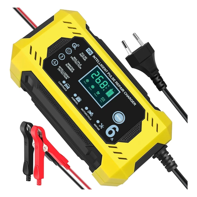 Cargador Baterias Coches Moto 12V 6A Inteligente LCD Automtico