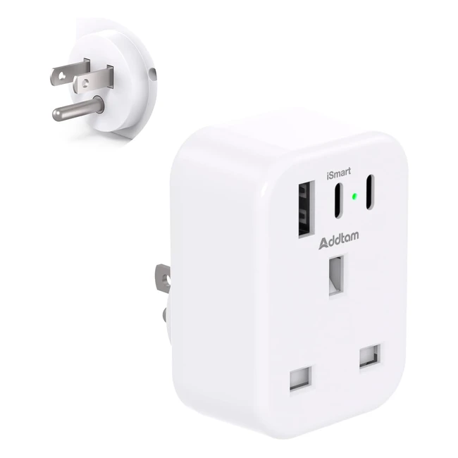 USA Travel Adapter UK to US Plug Adaptor 4 in 1 USB C Ports Grounded Charger