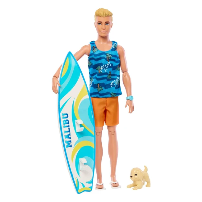 Barbie Coffret Surf Ken - Poupe Ken Blonde Articule - Planche de Surf - Chio