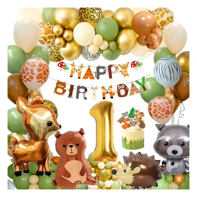 Decoracion Cumpleaños 1 Año Fubabco - Globos Animales Selva - Kit Fiesta Infantil