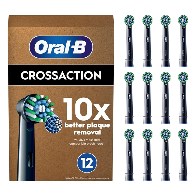 OralB Pro Cross Action Electric Toothbrush Head XShape Pack of 12 - Black