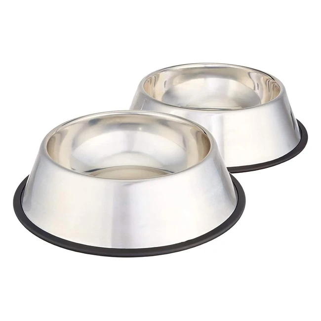 Amazon Basics Stainless Steel Dog Bowl Set of 2 - Holds 1000g - Rust Resistant