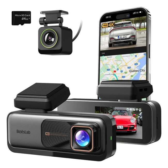 Botslab True 4K Dash Cam Front and Rear Night Vision Car Dash Cam with ADAS Free 64 GB Micro SD Card 24G5G WiFi 170Wide Angle Builtin GPS 247 Parking Monitoring Loop Recording