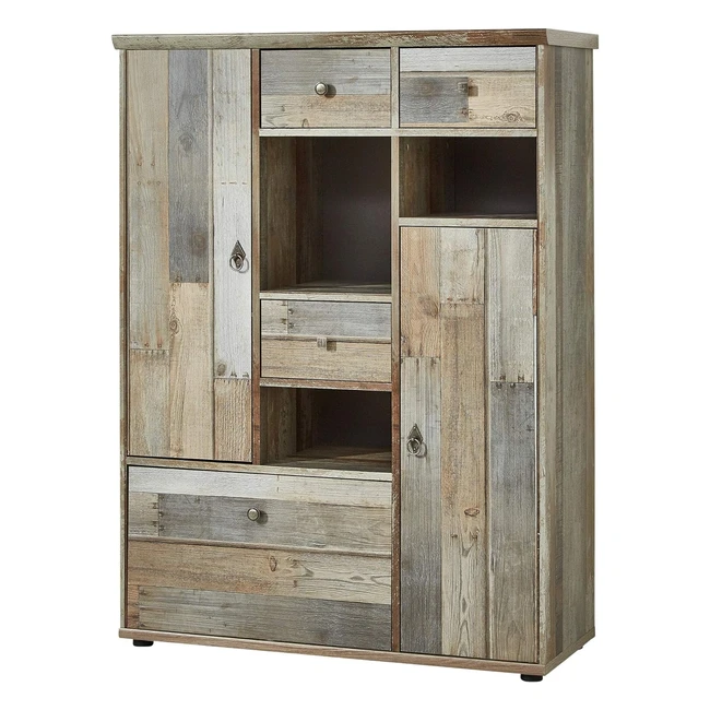 Stella Trading Bonanza Vintage Highboard Driftwood Optik Retro Stauraum 99x133x3