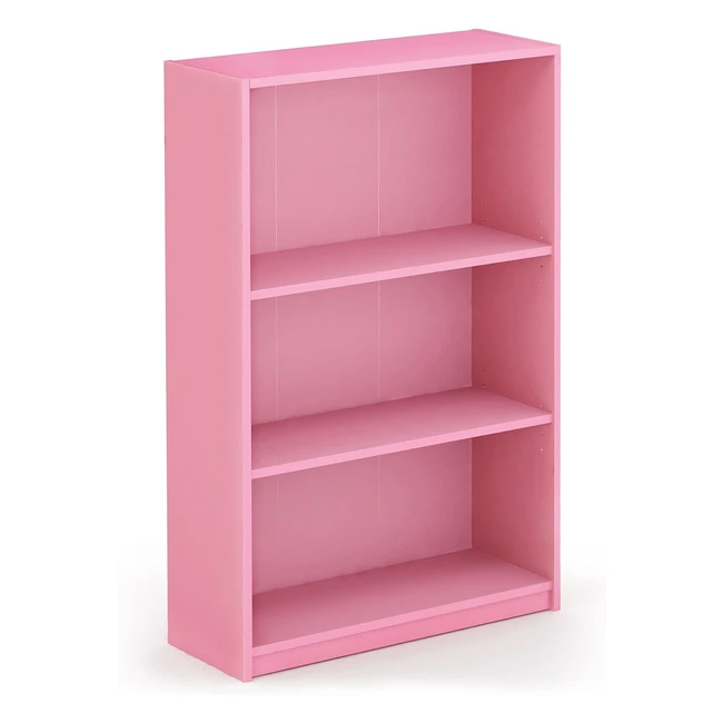 Furinno Jaya Simple Home 3-Tier Adjustable Shelf Bookcase - Pink | Stylish Design | Adjustable Shelves | Durable Material