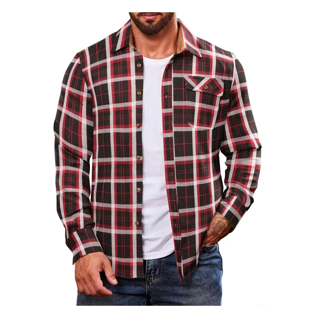 Chemise homme Coofandy en flanelle carreaux - Coupe régulière
