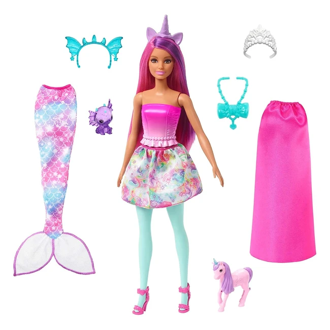 Barbie Dreamtopia Mueca 3 Looks Sirena Unicornio Mattel HLC28