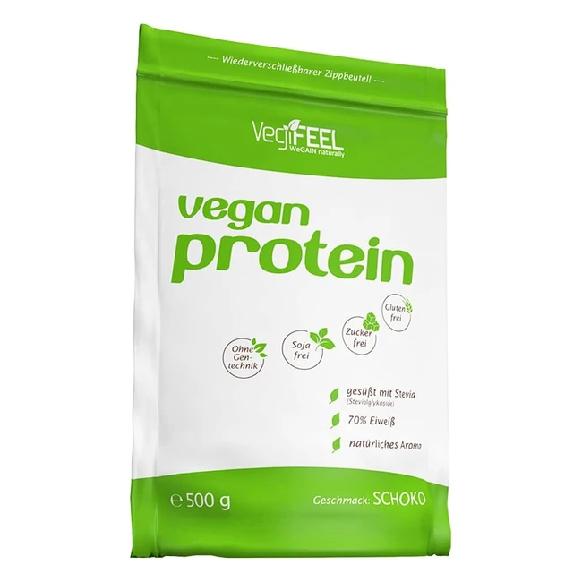 Vegifeel Vegan Protein - Pflanzliches Proteinpulver mit Erbsen, Reis, Johannisbrotkeimling und Hanfprotein - Schoko - 500g