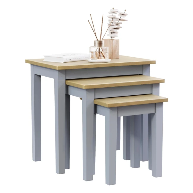 vida designs yorkshire nest of 3 tables - Sturdy  Easy Assembly - Oak Grey