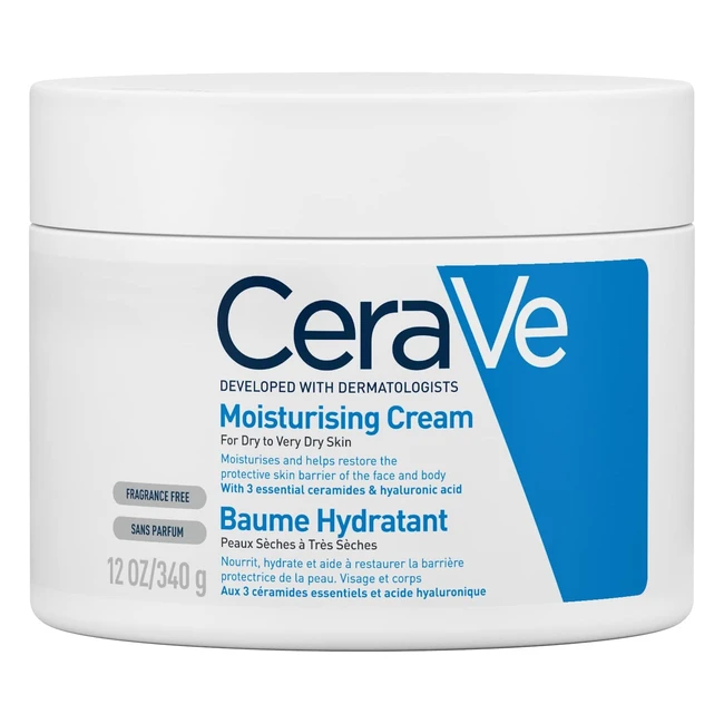 CeraVe Moisturising Cream 340g for Dry Skin  Hyaluronic Acid  3 Essential Cera