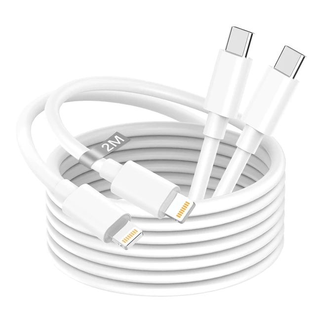 Cable USB C a Lightning 2m 2PackApple MFi Certificado - Carga Rápida iPhone Charger - Tipo C para iPhone