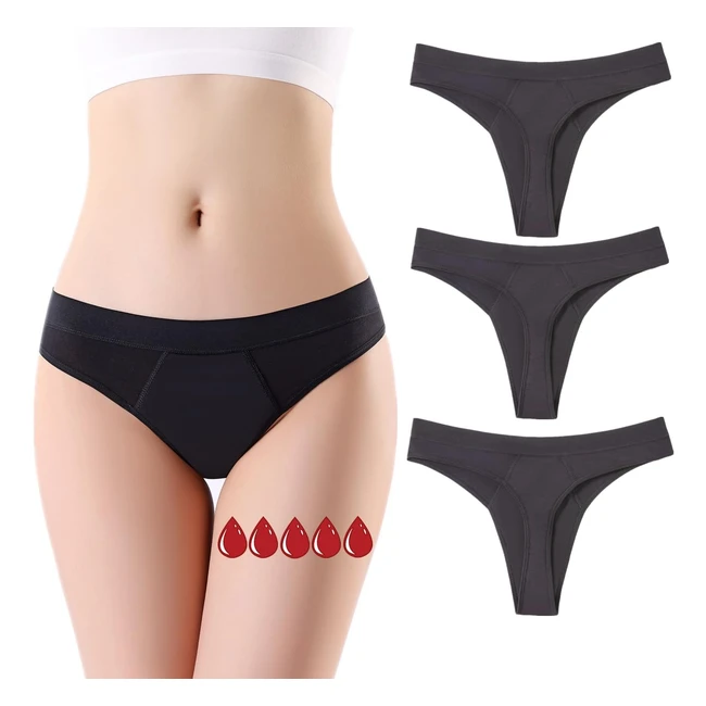 Bragas Menstruales ZVZK 20ml Absorbentes - Evita Fugas - Bikini Tanga Lavable - Ref. 3NEGRO