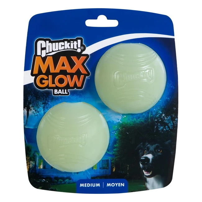 Chuckit Max Glow Dog Ball - High Visibility Fetch Toy - 2 Pack Medium