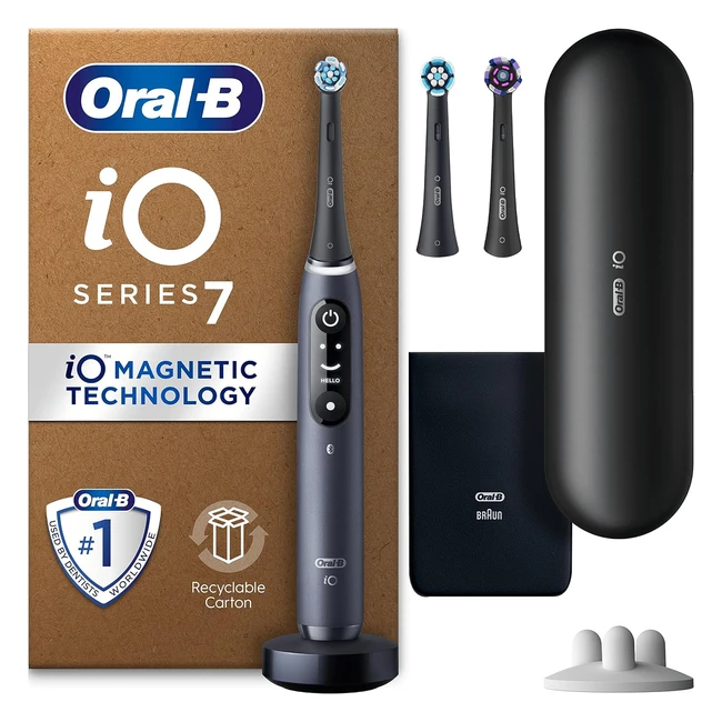 OralB iO7 Electric Toothbrushes for Adults - Gifts for Women & Men - App Connected - 3 Toothbrush Heads - Travel Case - Toothbrush Head Holder - 5 Modes - Teeth Whitening - Black
