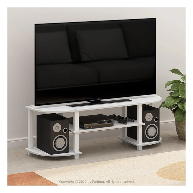 Furinno Wide Entertainment Center TV Stand White 120W x 40H x 34D - Stylish Design, Green Label Product
