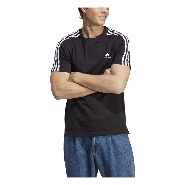 Adidas Mens Essentials 3-Stripes Tee BlackWhite Short Sleeve T-Shirt - Size S