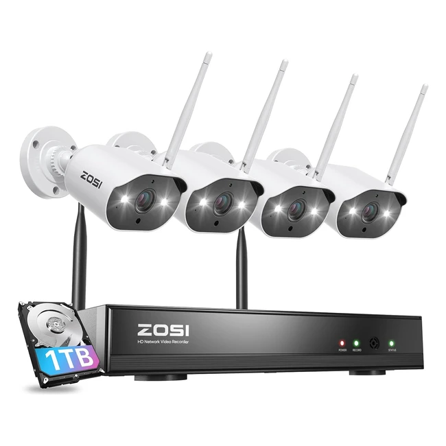 ZOSI 3MP Wireless CCTV Camera System 8CH 2K H265 NVR 4X Outdoor WiFi Cameras