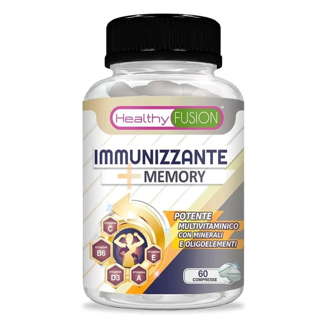 Integratore Multivitaminico Potente con Vitamine A, C, B1, B2, B3, B5, B6, B9, B12, D3, Zinco e Ferro - Migliora Memoria - 60u