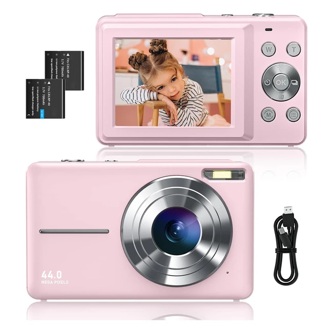Cmara Digital Compacta FHD 1080P 44MP Zoom 16x Nios Principiantes Rosa