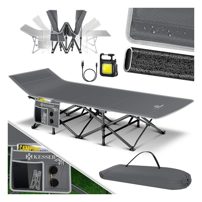Kesser Campingbett Klappbett Campingliege mit Tragetasche Seitentasche 210 x 74 x 35 cm bis 250 kg Belastbarkeit Metallrohr 600D Oxford-Gewebe stabil tragbar Liege Reise komfortabel