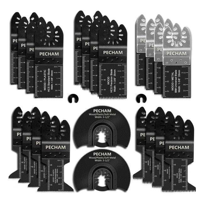 Pecham 24pcs Multi Tool Blade Universal Wood Metal Oscillating Quick Release Saw Blades