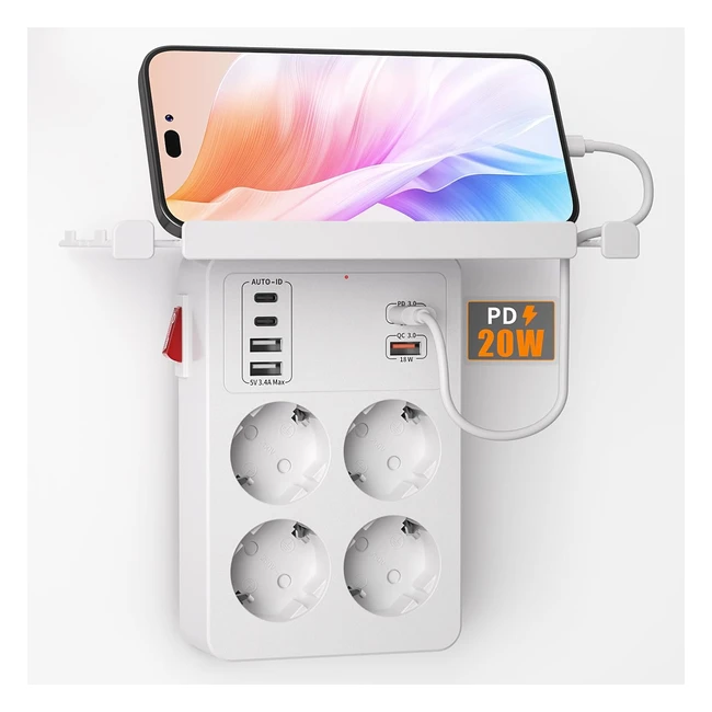 Ladrn de enchufes con carga rpida PD20W y QC18W regleta de enchufes con 4 t