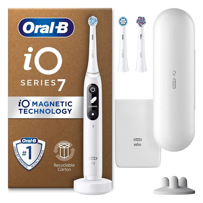 OralB iO7 Electric Toothbrushes for Adults - Gifts for Women & Men - App Connected - 3 Toothbrush Heads - Travel Case - Toothbrush Head Holder - 5 Modes with Teeth Whitening - White
