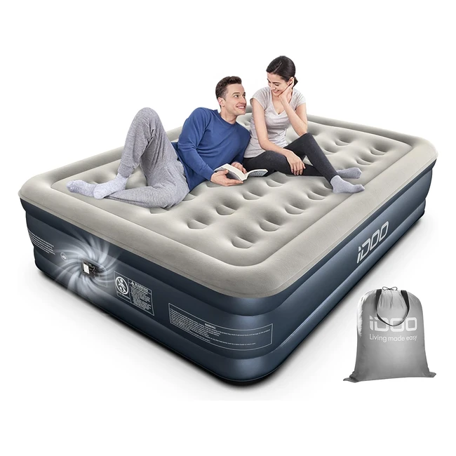 idoo King Air Bed Inflatable Mattress with Electric Pump - Double Queen Size - Quick Self-Inflation - 3 Mins - Home Camping Travel