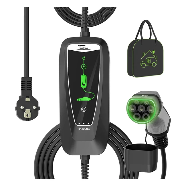 Cargador EV Tipo 2 Portátil Teskee 36KW 16Amp 6m Schuko - Carga Rápida y Estable